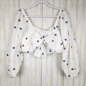 FARM Rio Flower-Embroidered Cotton Crop Top XL